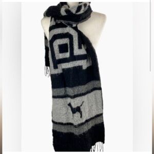 Victoria’s Secret VTG Pink Cozy Scarf Wrap Throw Black Gray Dog Logo Tassels L